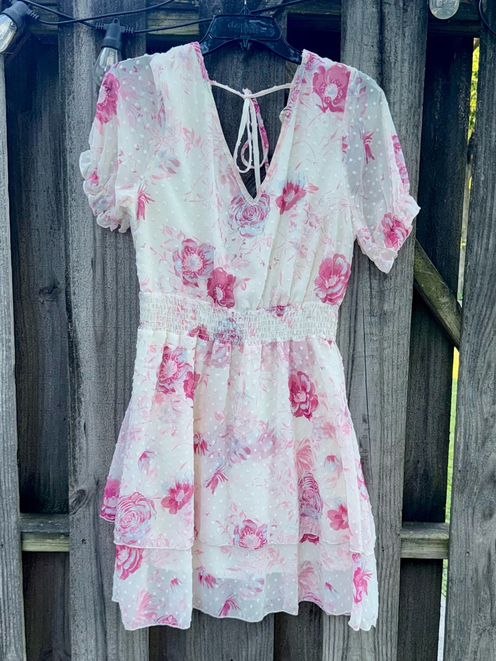 Peach Love California White Mini Dress with Pink Floral Print